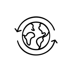 Black Line Art World Globe Circular Arrows Eco Sustainability Recycling Environment Icon Graphic Design Element