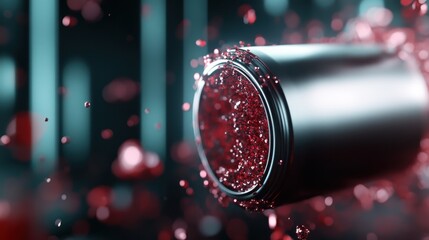 A dynamic shot capturing sparkling red glitter particles in motion, symbolizing celebration, vibrancy, and artistic expression in a mesmerizing visual display that captivates the imagination.
