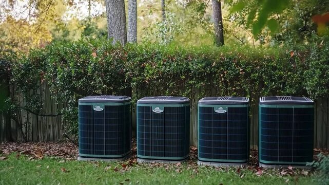 Four Air Conditioning Units in a Backyard Setting