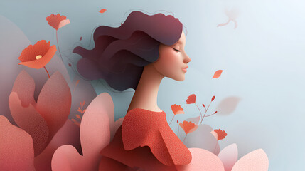 Concept of Beauty. Illustration of beauty woman with abstract floral background
