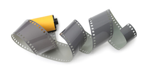 Roll of photographic film isolated on white, top view
