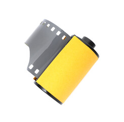 Roll of photographic film isolated on white, top view