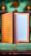 Orange Honeycomb Patterned Journal on Green Fabric