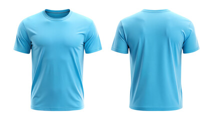 sky blue t-shirt in front and back view isolated on transparent background remove png, clipping path