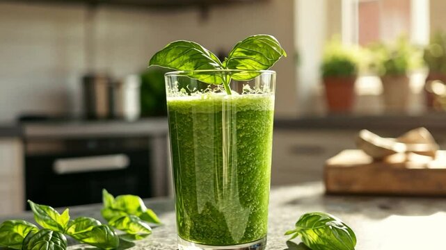 Refreshing Green Smoothie in Kitchen Setting