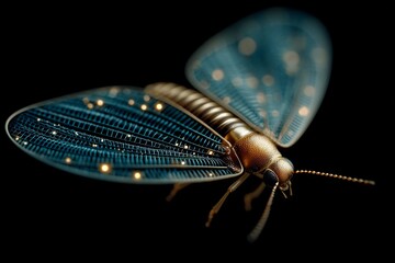 Close up of firefly abdominal light organ emitting controlled bioluminescence during flight highly realistic macro view