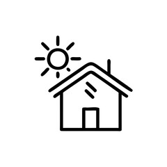 Simple Line Drawing House Icon Sunny Day Eco Friendly Home Energy Efficient Design