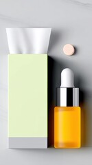 Pale Yellow Face Oil Packaging Mockup with Dropper Bottle