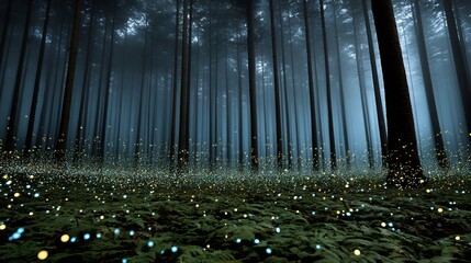 Blue ghost fireflies creating streaks of bioluminescence a dark Appalachian forest long exposure forest photography with true light patterns