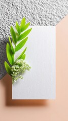 Minimalist White Label Mockup with Green Leaves and Peach Background
