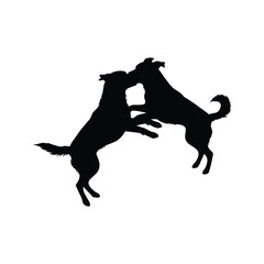 Obraz premium Two playful dogs silhouette canine friends jumping playful dogs vector dog silhouette art black and white dog image