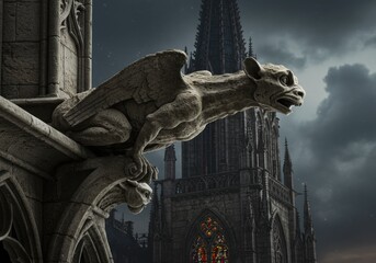 Gothic Architecture Detail of a Stone Gargoyle on a Cathedral a Concept for History and Ancient Buildings
