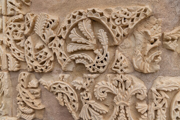 Medina Azahara, Cordoba, Andalusia, Spain. Decorative stonemasonry at the archaeological site of Medina Azahara, a Moorish fortified palace outside of Cordoba.