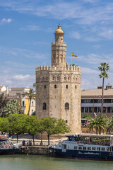 Obraz premium Triana, Seville, Andalusia, Spain. The Gold Tower, or Torre del Oro.
