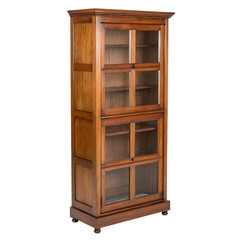 Elegant Brown Wood Bookcase with Lift Up Glass Panels