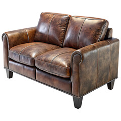 Distressed leather two seat sofa with black piping details