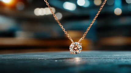 Fototapeta premium A stunning close-up shot of a diamond necklace glistening under ambient light, showcasing its exquisite craftsmanship and beauty within a luxurious setting.
