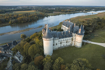Experience the allure of France's Loire Valley from above, showcasing the majestic Azay-le-Rideau, a stunning example of Renaissance architecture