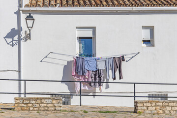 Casares, Malaga, Andalusia, Spain. Laundry hanging to dry in a Spanish village.