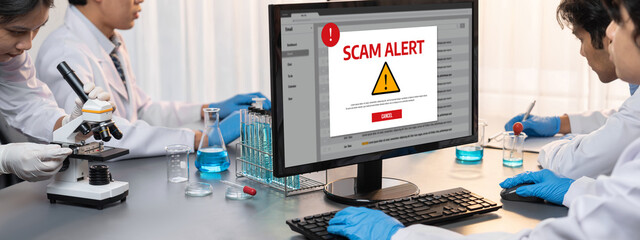 Cyber security software show alert of cyber attack for protection brisk. Danger from virus,...