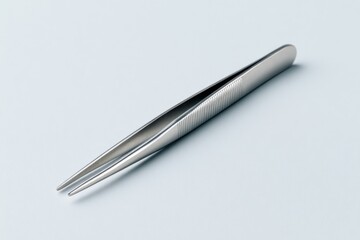 Precision Stainless Steel Tweezers on White Surface