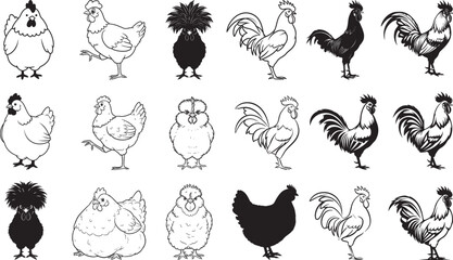 Chicken Icon Line Art vector illustration