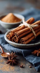 Rustic Cinnamon Still Life with Ground Spice, Star Anise, and Nutmeg – Moody Editorial Styling