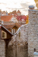 Eastern Europe, Baltic States, Estonia, Tallinn. Old town, along the city walls. Rooftops.