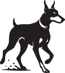 Running doberman pinscher silhouette pose, Fast dog profile bold minimal line art