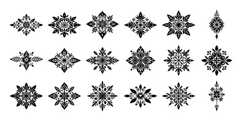 Abstract floral ornament Silhouette Collection, Elegant Folk Art Style Ornaments