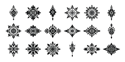 Floral Mandala Silhouette Collection, Elegant Folk Art Style Ornaments