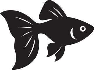 Betta fish silhouette simple black design, Graceful aquatic pet illustration style