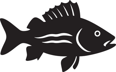 Fish silhouette simple clean line drawing, Aquatic animal black and white vector art