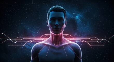 Cybernetic being immersed in starry network