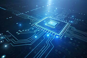 Obraz premium abstract 2d futuristic blue circuit pattern for high tech visualization technology