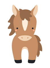 2026 Chinese zodiac sign, cute cartoon horse standing isolated. Flat style vector illustration. Kawaii animal character. Lunar New Year, Seollal, Tet holiday card, banner, poster, design element