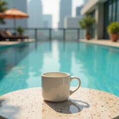 cup of coffee on the pool
