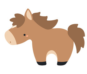 2026 Chinese zodiac sign, cute cartoon horse standing isolated. Flat style vector illustration. Kawaii animal character. Lunar New Year, Seollal, Tet holiday card, banner, poster, design element