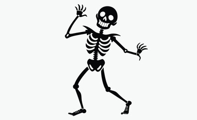 black and white dancing skeletons silhouette in funny poses, Halloween vector illustration on white background
