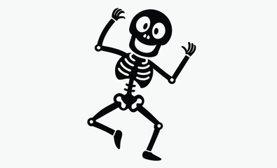 black and white dancing skeletons silhouette in funny poses, Halloween vector illustration on white background
