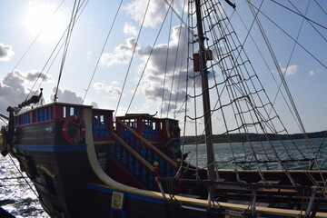 boat sailing in the harbour of the baltic sea in the morning