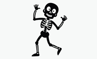 black and white dancing skeletons silhouette in funny poses, Halloween vector illustration on white background
