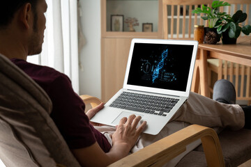 Medical science technology and futuristic healthcare virtual computer software analyze human health...