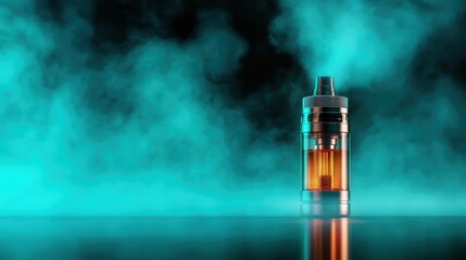 A sleek vaporizer device illuminated by a mysterious teal haze creates an aura of modernity and intrigue, appealing to both contemporary and tech-savvy users.