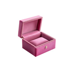 Pink velvet opened gift jewelry box isolated on a transparent background, in a PNG format