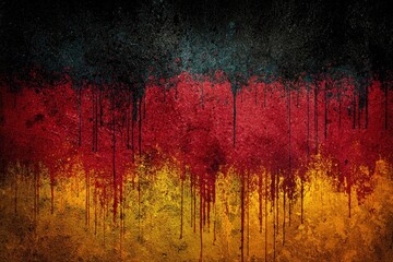 German flag art black red and gold paint dripping on a textured wall