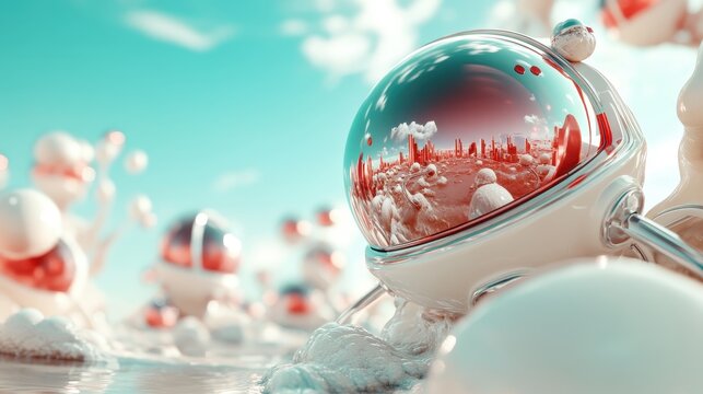 An imaginative portrayal of a futuristic space landscape populated with advanced technology, showcasing vibrant colors and surreal forms, representing possibilities beyond Earth.