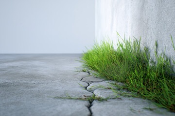 Line between concrete and grass slowly blending into green – visual metaphor of reintegration.