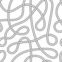 Black Outlined Tangled Rope. Vector Seamless Pattern © D Graphics