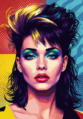  80s New Wave Portrait with Purple Hair and Bold Makeup.